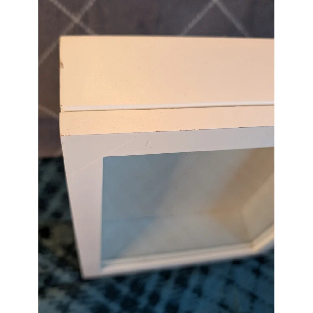 White Wood Shadow Box Display Padded Case Hinged Glass Door 9.25x11 Memory Box